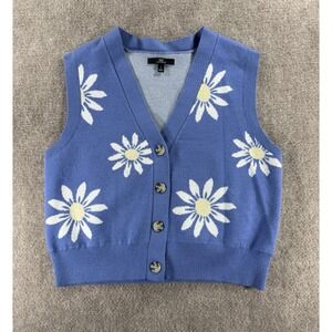 MM‎ By Michelle Daisy Knit Sweater Vest Sleeveless Button Front Small Boho Retro